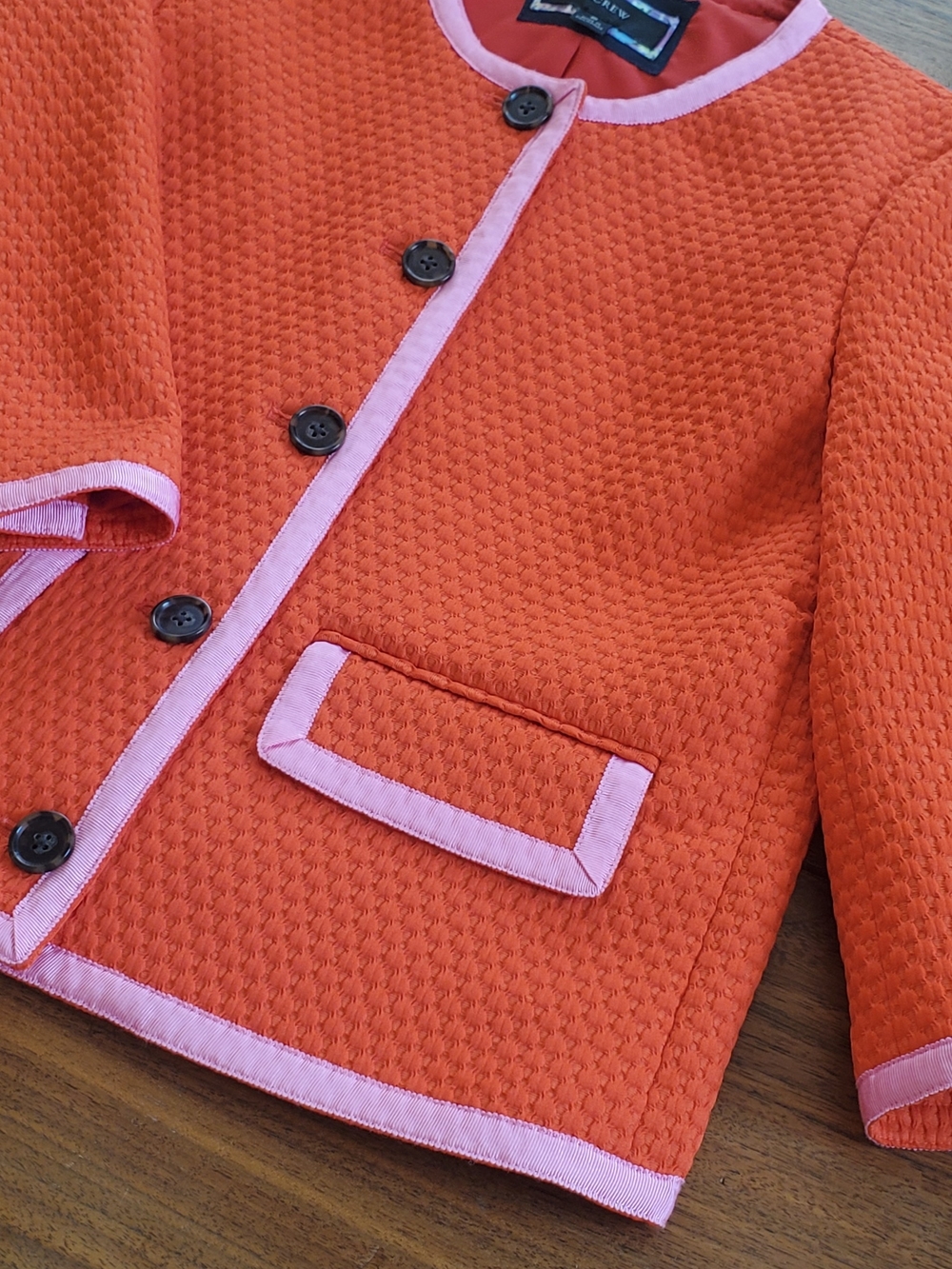 J. Crew Jcrew Womens Orange Quilted Jacket with Pink Grograin Trim Size 6 - Picture 2 of 10